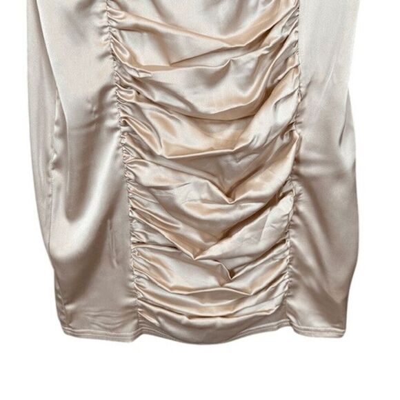 Lulus A Lot of Allure Champagne Satin Ruched Bustier Bodycon Dress Size Small - Picture 4 of 13